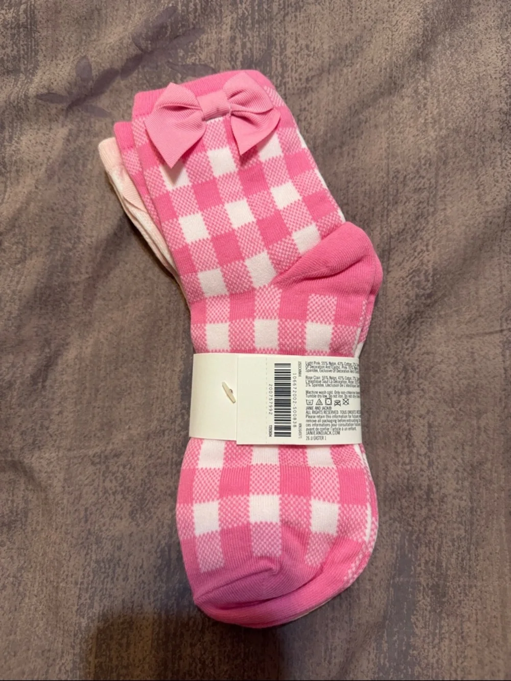 Janie and Jack Pink Gingham Crew Socks with Bow - 2 Pack. New.